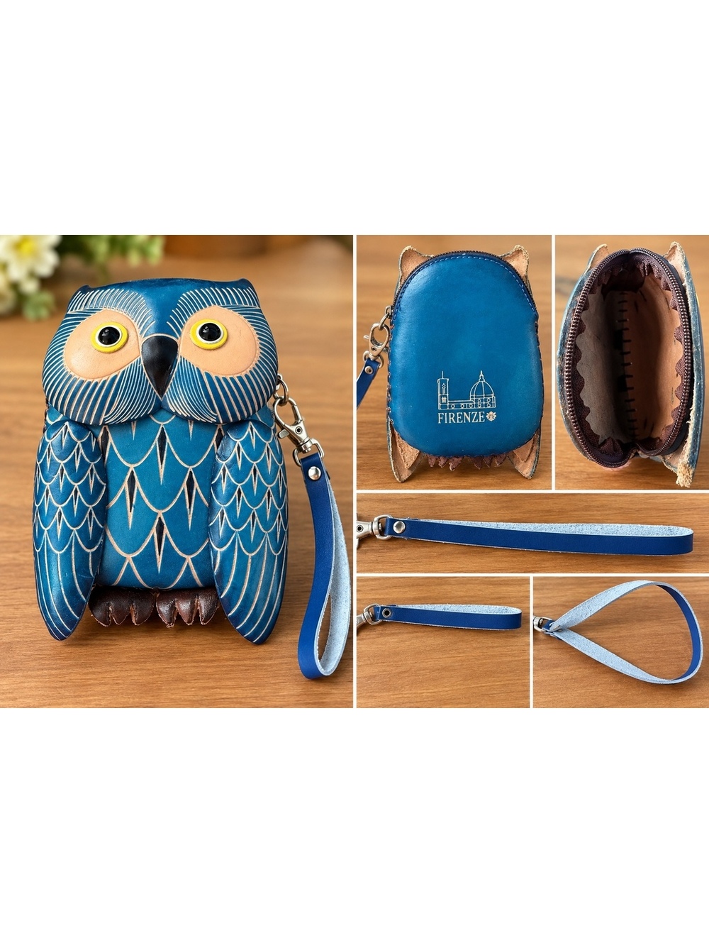 Vintage Firenze Italy Leather Owl Coin Purse Wristlet